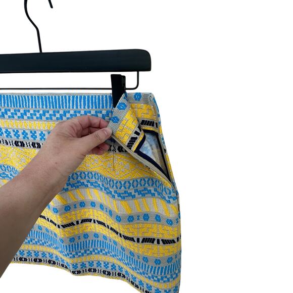 Zara Woman Skirt Embroidered Striped Jacquard Blue Yellow Cream Size L - Picture 3 of 8